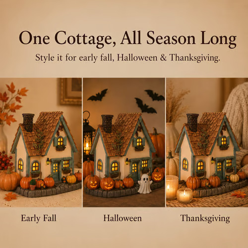 🍂🏡Fall Harvest Lighted Cottage Resin Figurine✨