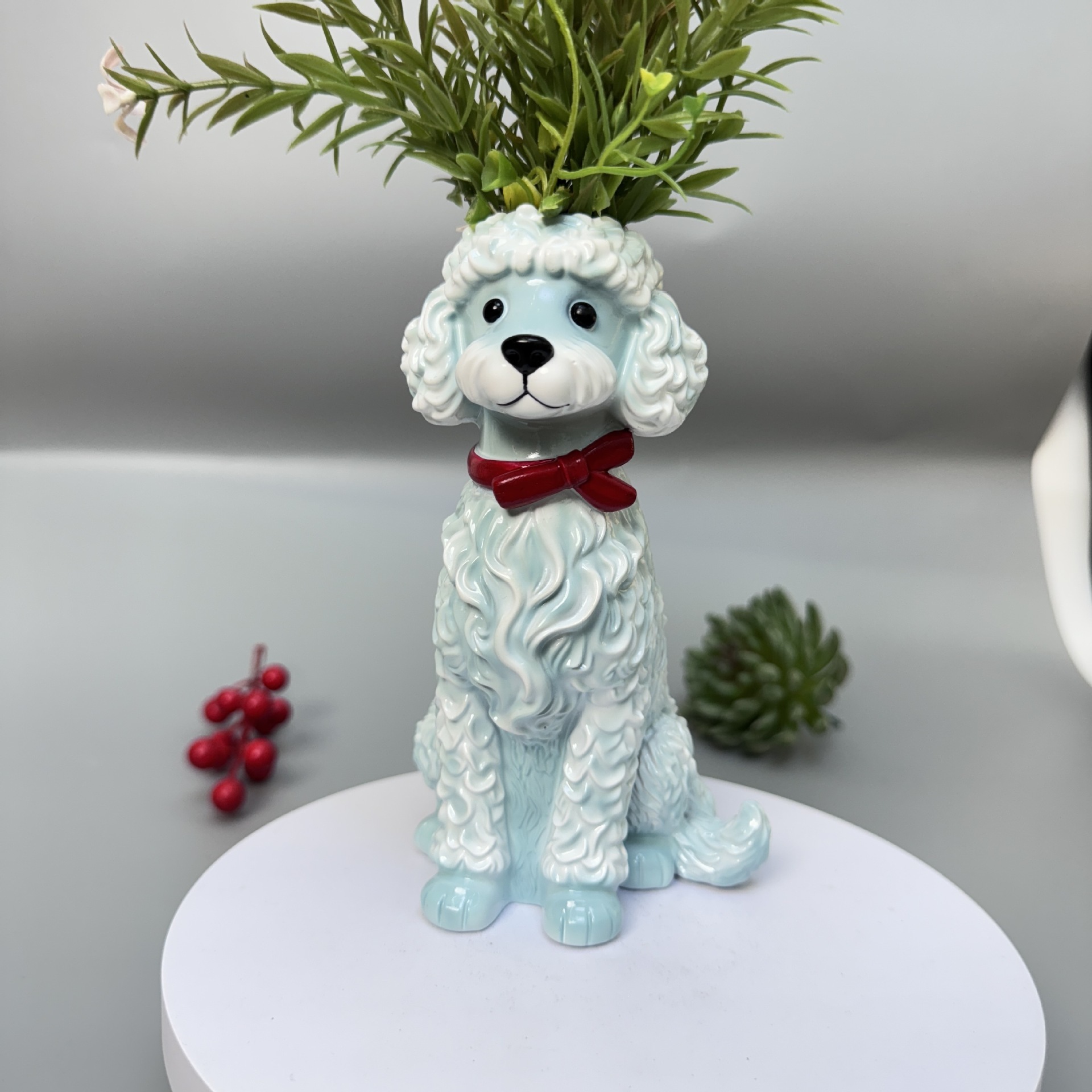 🐾 Blue Poodle Ceramic Vase - A Whimsical Home Accent for Dog Lovers