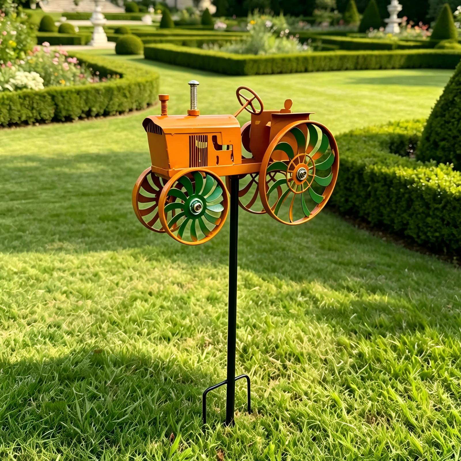 2-in-1 Vintage Tractor Metal Wind Spinner | Rustproof Farm Tractor Yard Stake Decor & Kids Sliding Toy