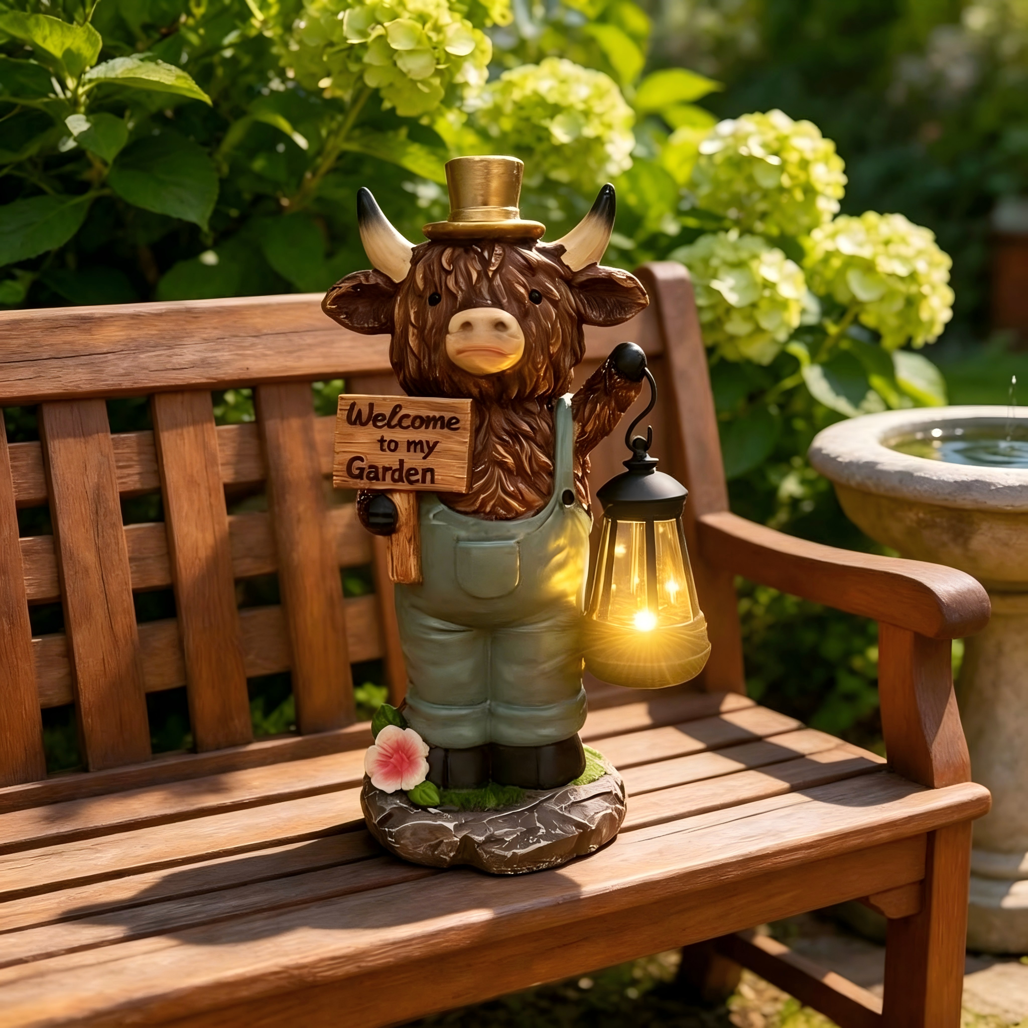 Solar Highland Cow Garden Statue with Lantern Light