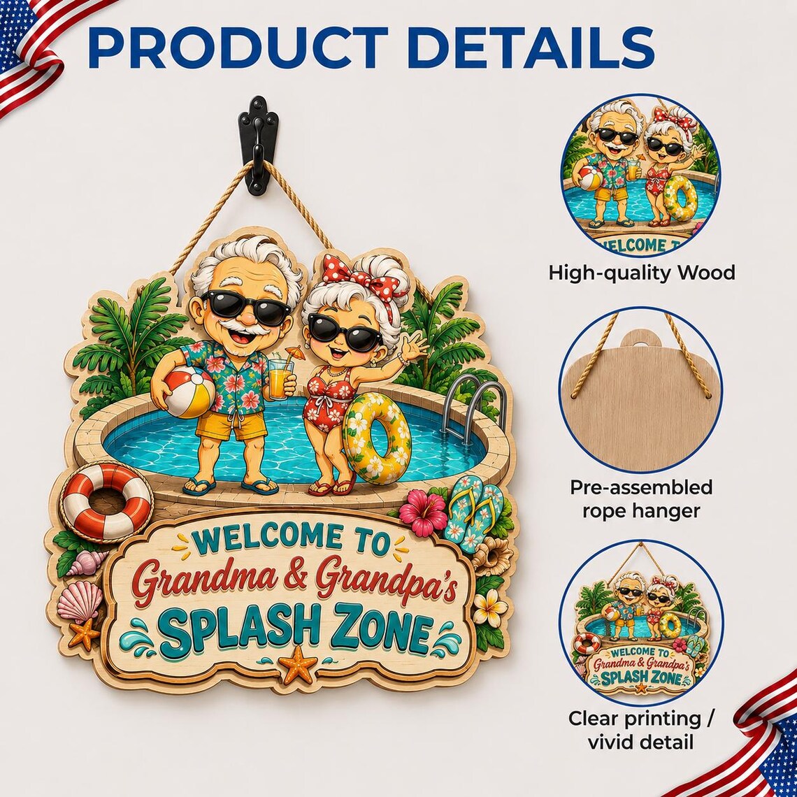 🌴☀️Custom Name Grandma & Grandpa’s Pool Wooden Sign🏊‍♂️