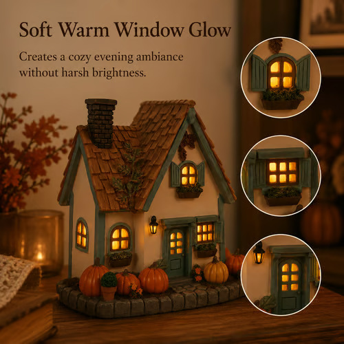 🍂🏡Fall Harvest Lighted Cottage Resin Figurine✨