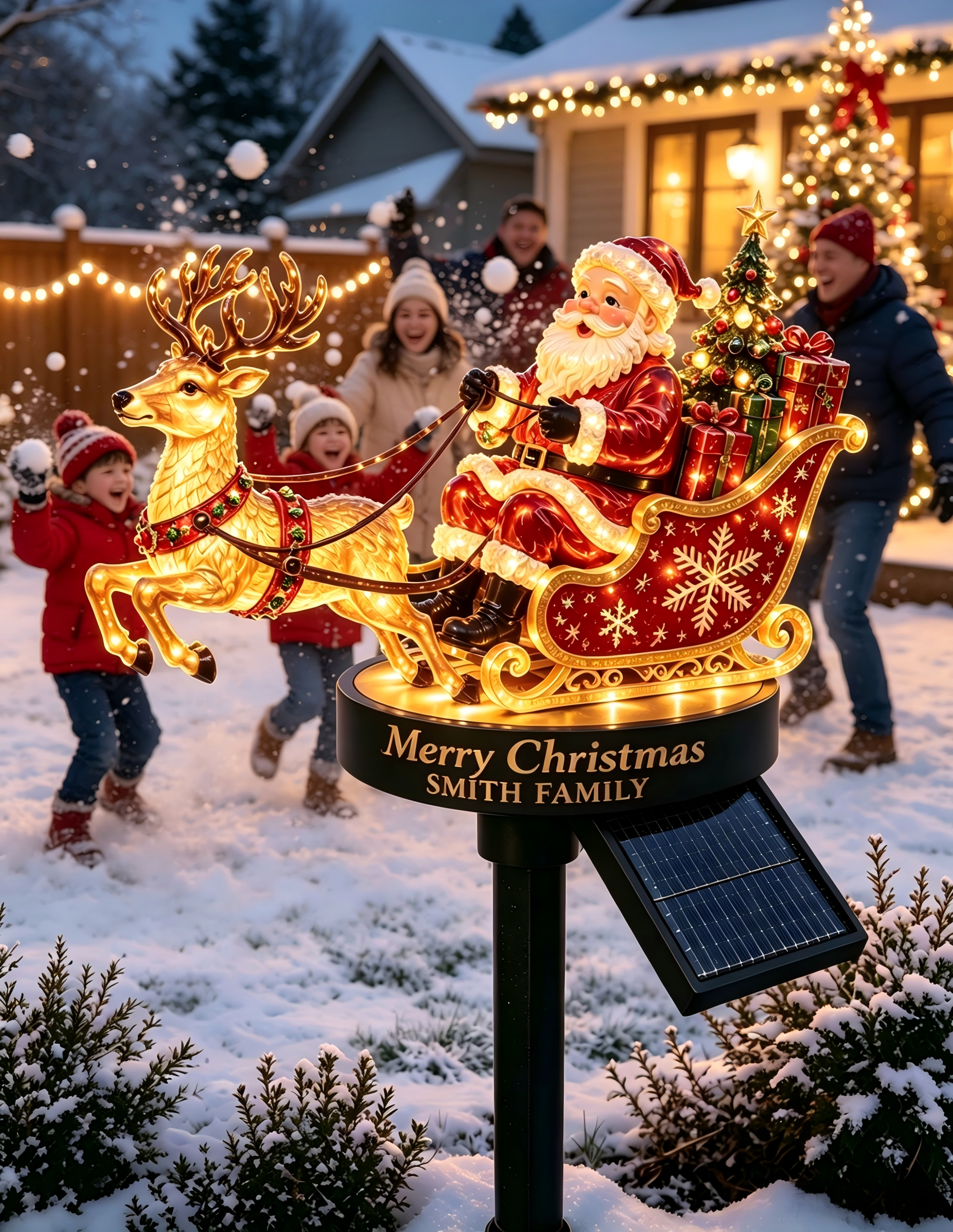 Personalized Santa & Reindeer Sleigh Solar Garden Stake Light 🎅🦌