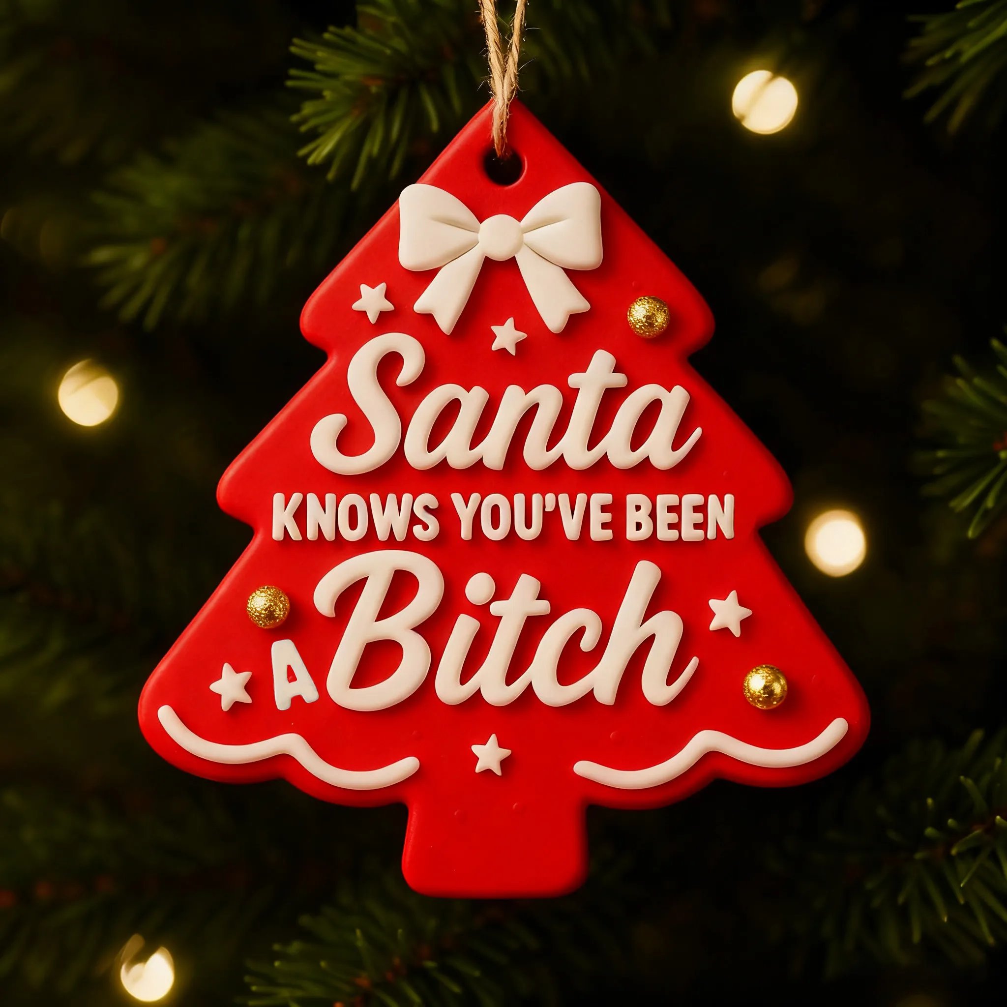 😂🎄Santa Knows You’ve Been a Bitch Ornament