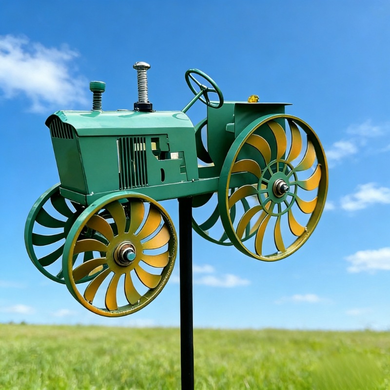 2-in-1 Vintage Tractor Metal Wind Spinner | Rustproof Farm Tractor Yard Stake Decor & Kids Sliding Toy