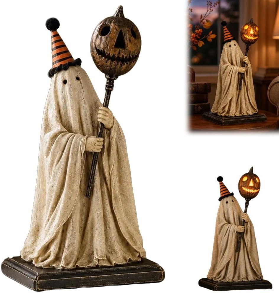 👻🎃Vintage Ghost Statue With Lighted Pumpkin Staff✨