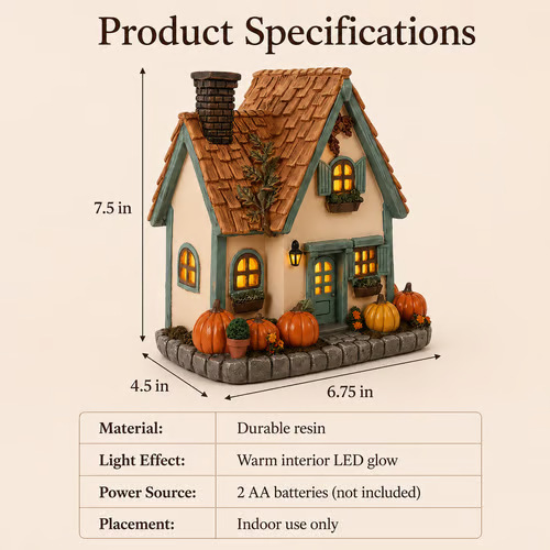 🍂🏡Fall Harvest Lighted Cottage Resin Figurine✨