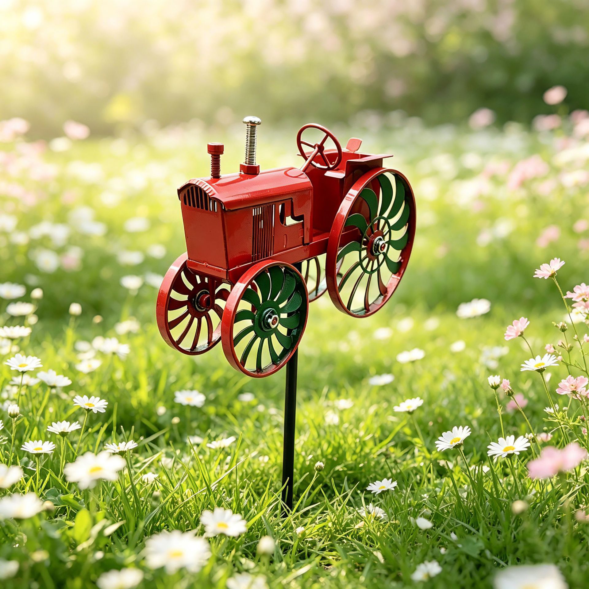 2-in-1 Vintage Tractor Metal Wind Spinner | Rustproof Farm Tractor Yard Stake Decor & Kids Sliding Toy