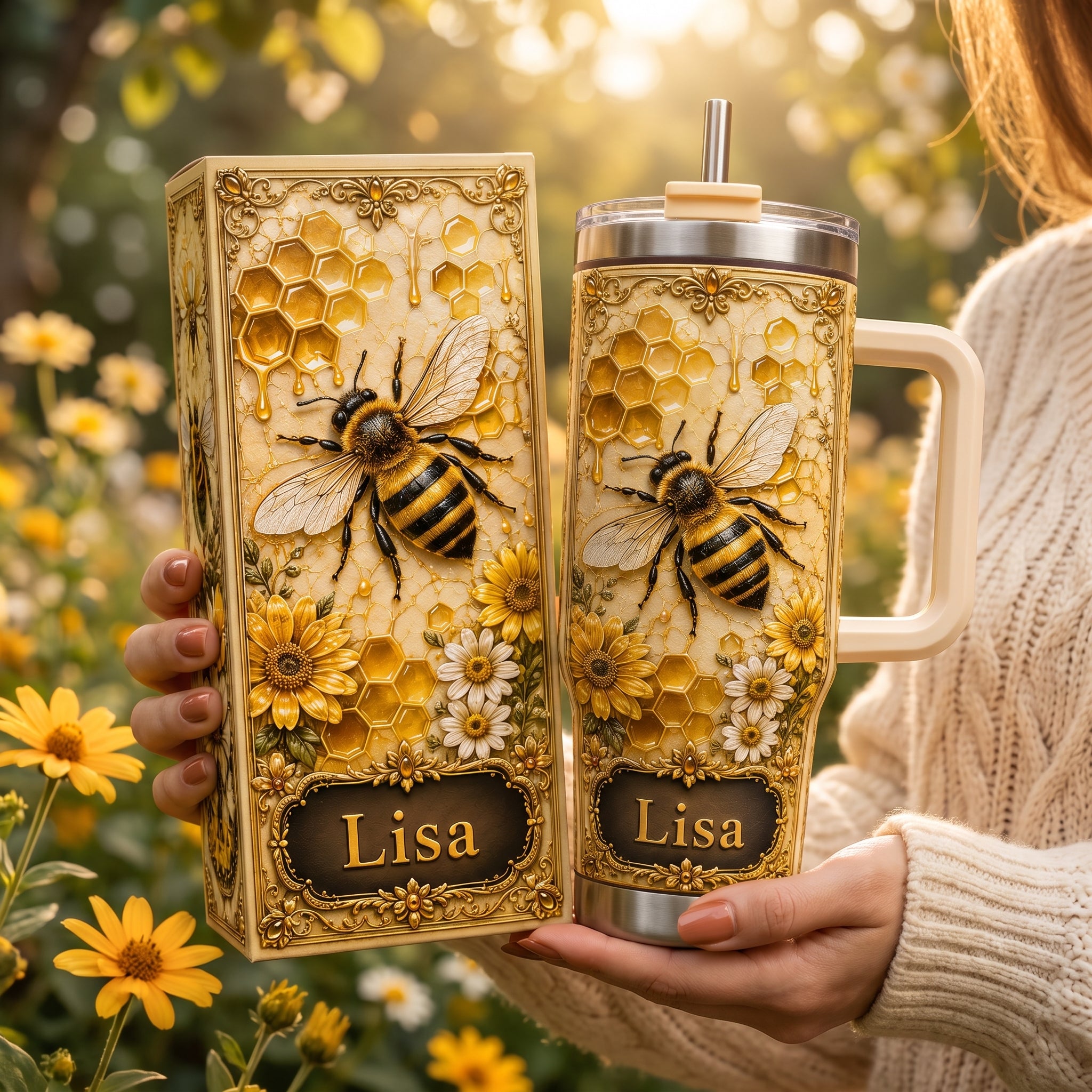 Personalized Bee Honeycomb Tumbler 🐝🌻