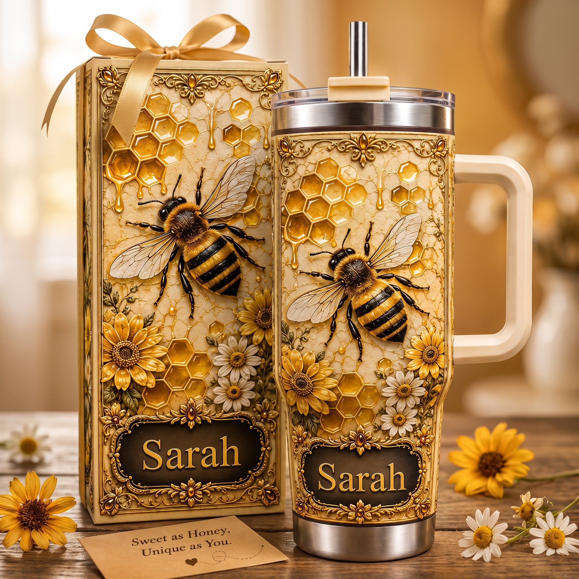 Personalized Bee Honeycomb Tumbler 🐝🌻