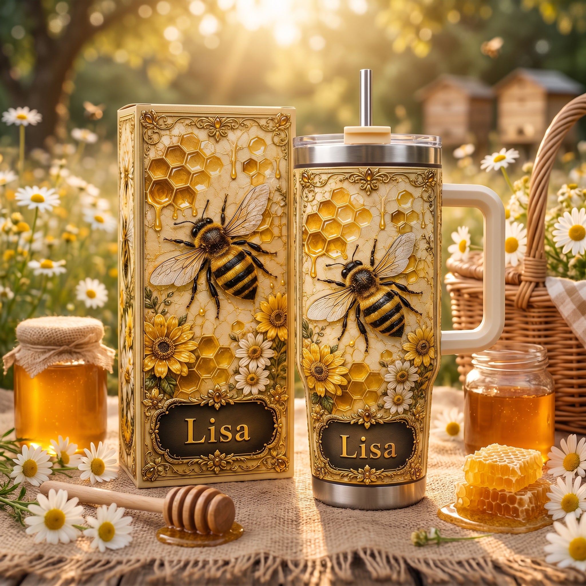 Personalized Bee Honeycomb Tumbler 🐝🌻