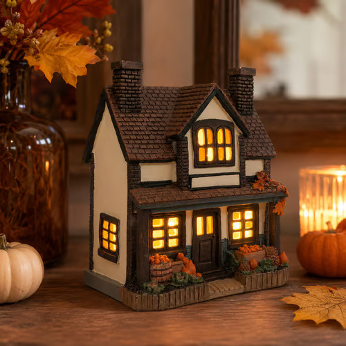 🍂🏡Fall Harvest Lighted Cottage Resin Figurine✨