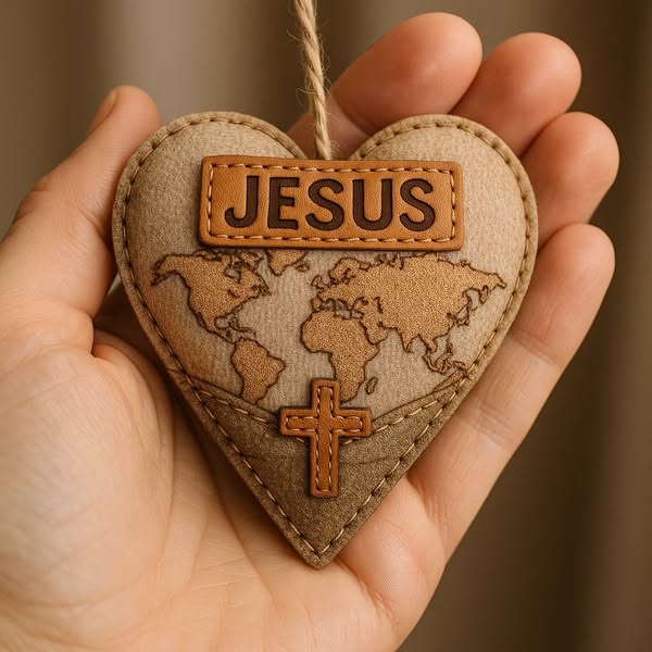 Heart-Shaped Map Jesus Cross Ornament