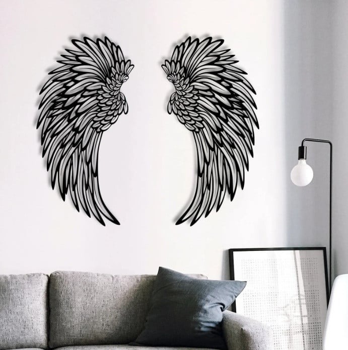 One Pair Angel Wings Metal Wall Art With Led Lights