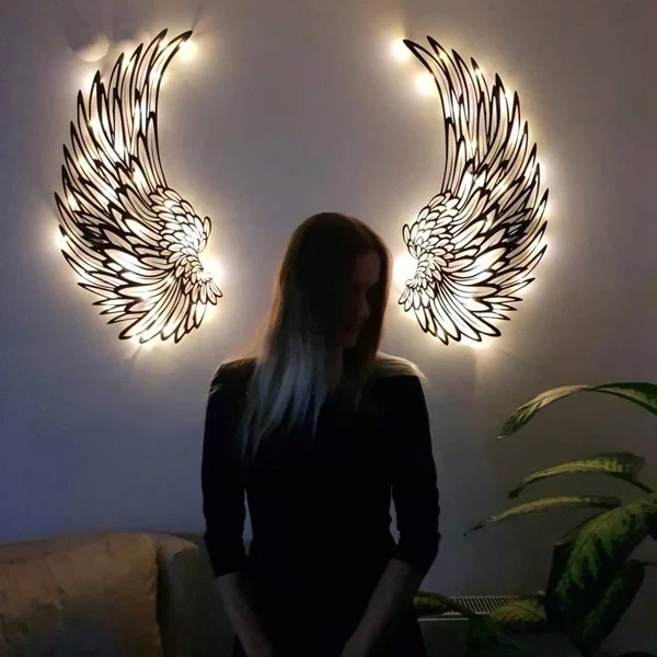 One Pair Angel Wings Metal Wall Art With Led Lights
