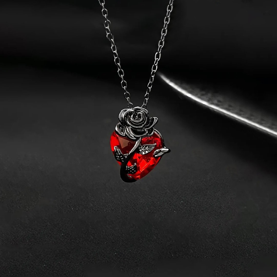 Strong As Fuck Black Rose Heart Necklace
