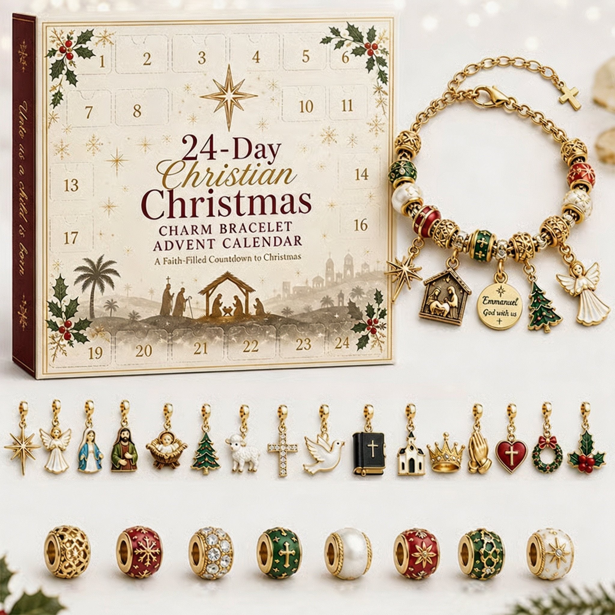🎄 24-Day Christian Christmas Charm Bracelet Advent Calendar