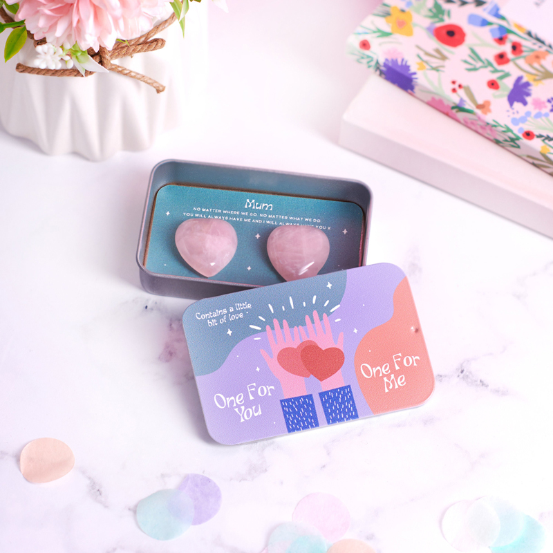 Mother & Daughter Rose Quartz Heart Set