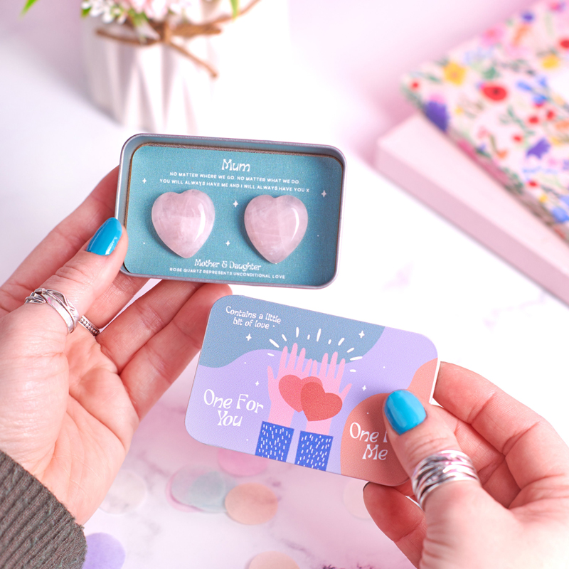 Mother & Daughter Rose Quartz Heart Set