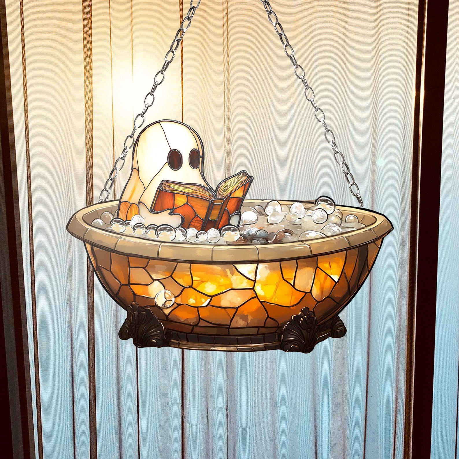 Ghost Reading Book Suncatcher Hanging Decor