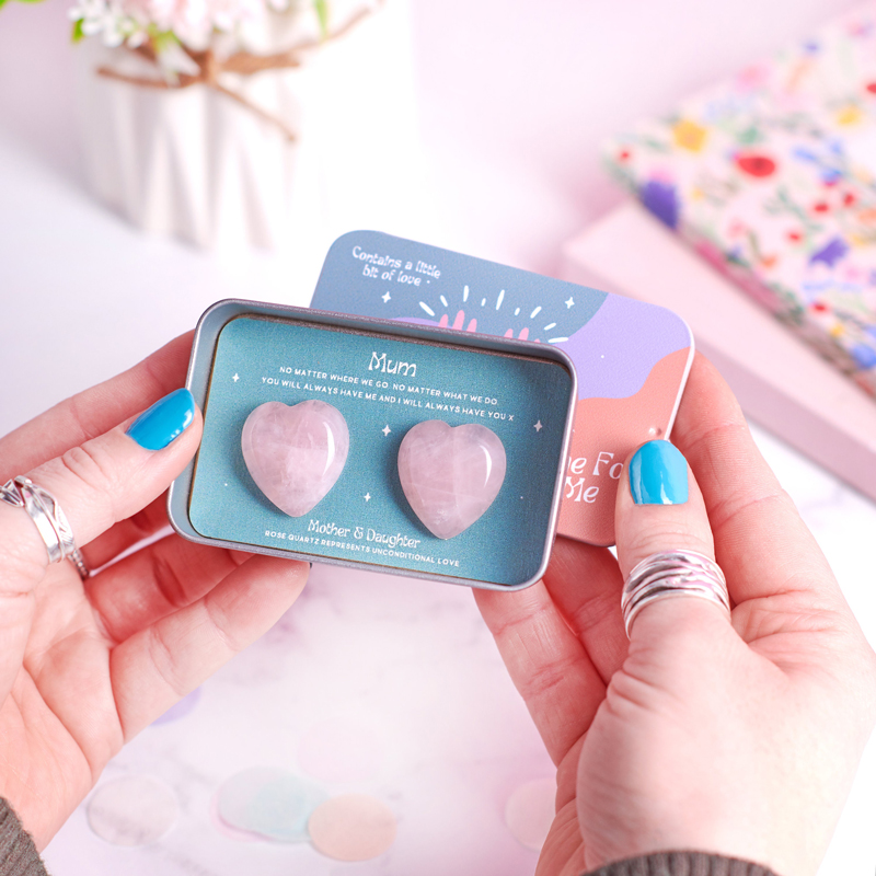 Mother & Daughter Rose Quartz Heart Set