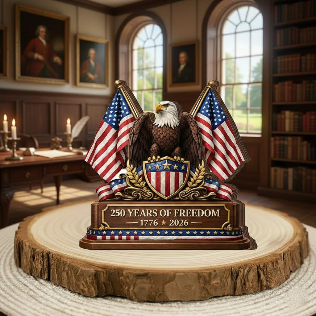 250 Years of Freedom Wooden Block 1776 2026 Patriotic American Eagle Tabletop Decor