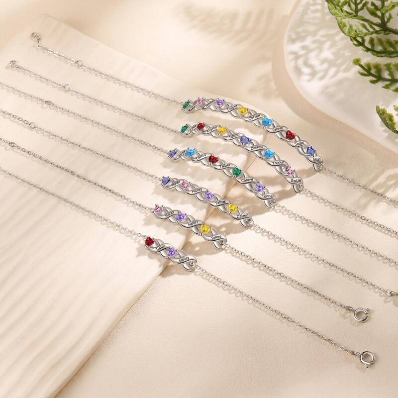 Personalized Birthstone Bracelet for Her, Custom 2-7 Names Bracelet, Infinity Bracelet, Gift for Mom, Sister,Family Jewelry