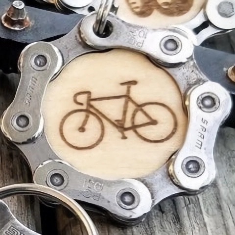 Engraved Wooden Bike Themed Keychain