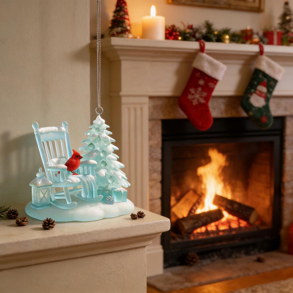 🌊🐦Cardinal Rocking Chair Sea Glass Ornament