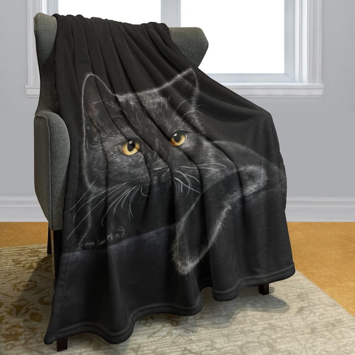 Black Cat Print Flannel Blanket
