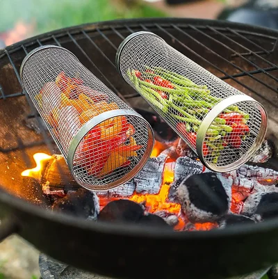🔥BBQ Outside Rolling Grilling Basket-BUY 4 GET 2 FREE🔥