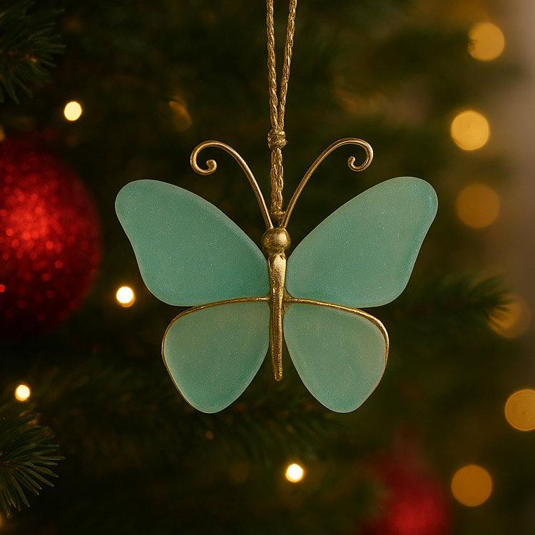 🦋🎄 Butterfly Sea Glass Ornament