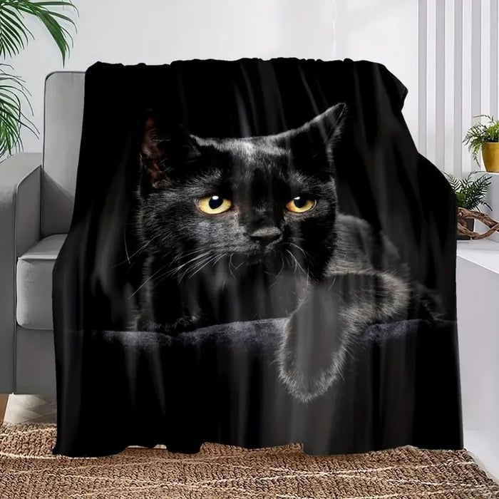 Black Cat Print Flannel Blanket