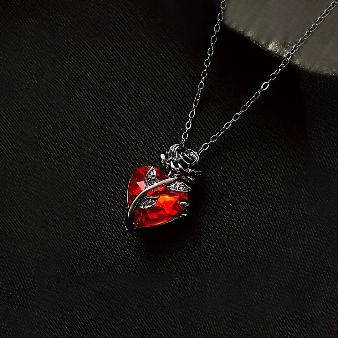 Strong As Fuck Black Rose Heart Necklace