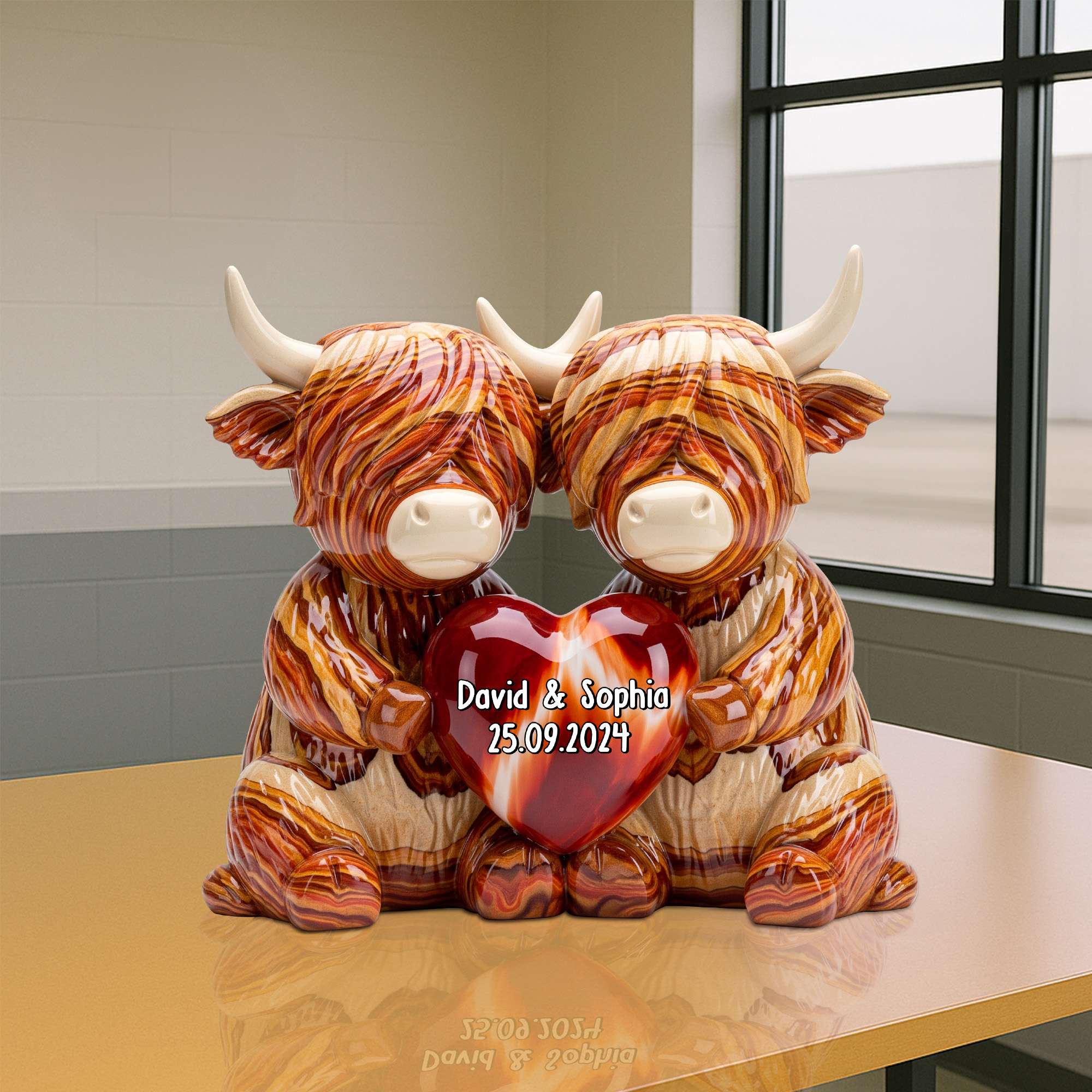 🐂Personalized Couple Highland Cow Heart Tabletop Ornament✨