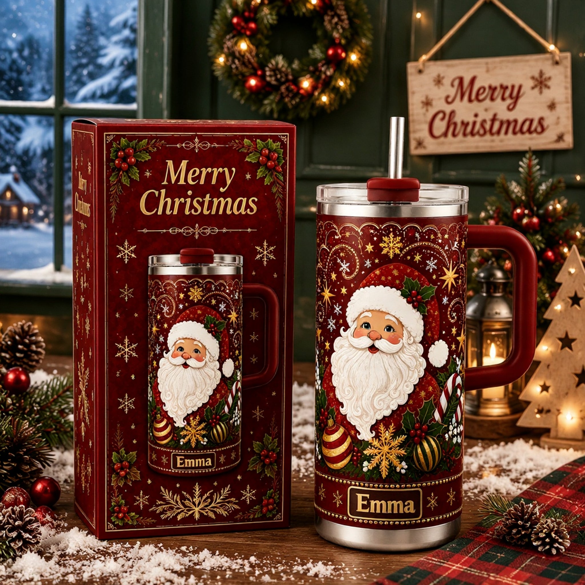 🎅🎄Personalized Vintage Santa Christmas Tumbler 🥤