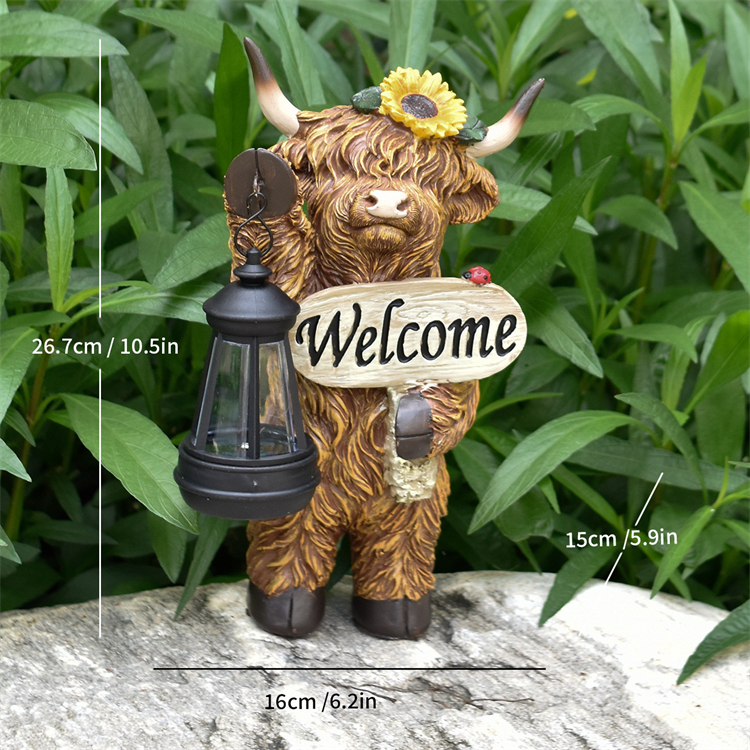 Solar Highland Cow Outdoor Statue with Lantern💡🐮 