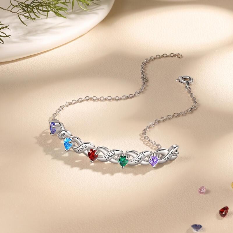 Personalized Birthstone Bracelet for Her, Custom 2-7 Names Bracelet, Infinity Bracelet, Gift for Mom, Sister,Family Jewelry