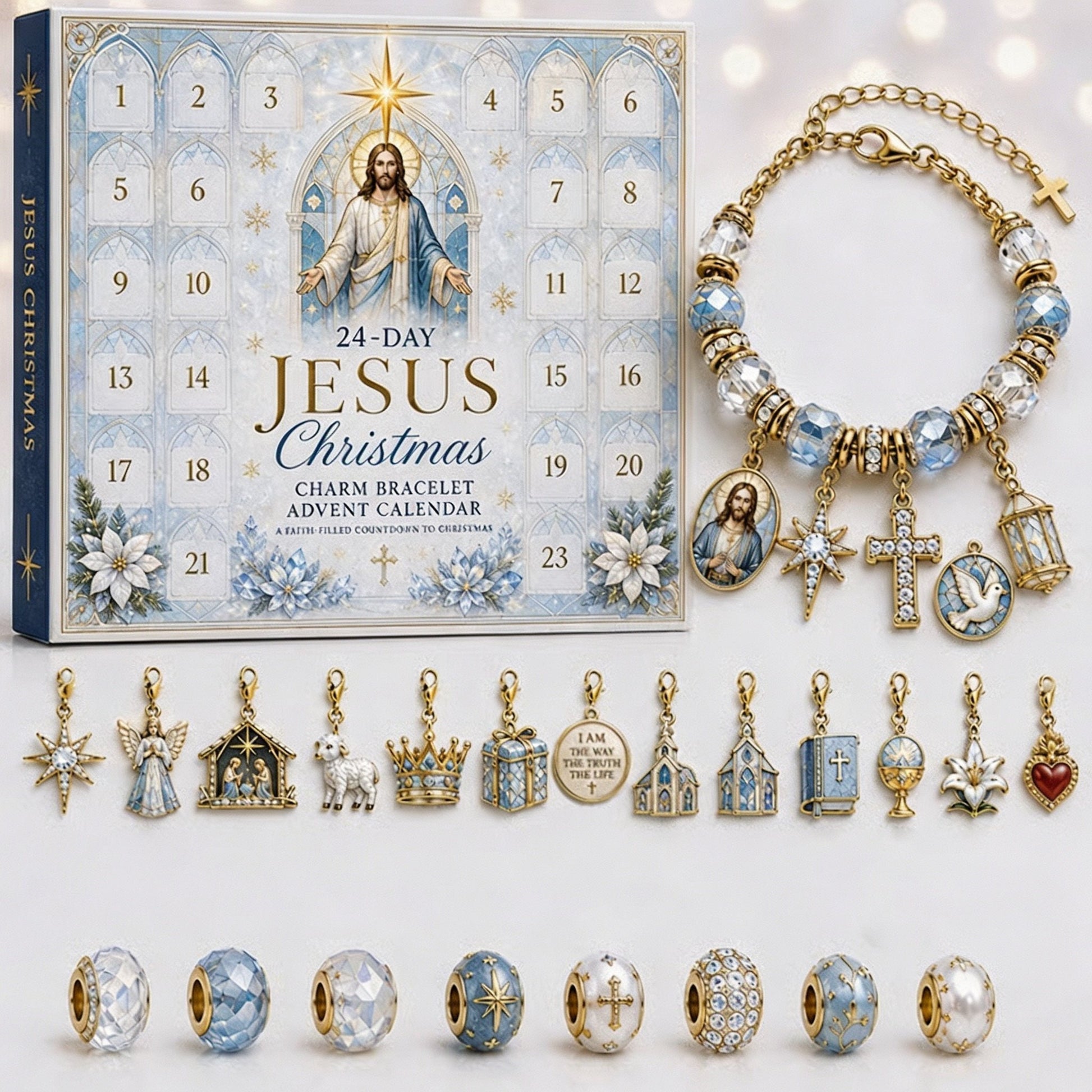 🎄 24-Day Christian Christmas Charm Bracelet Advent Calendar