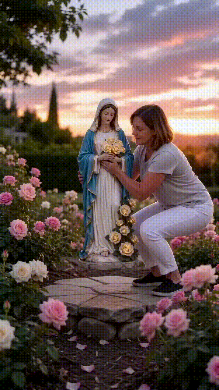 ✝️Solar Virgin Mary Statue With Glowing Golden Rose Lights✨