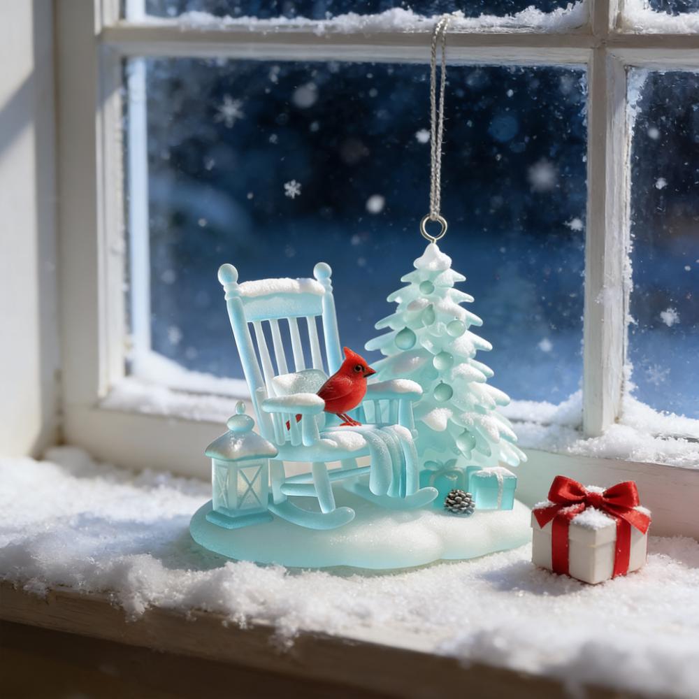 🌊🐦Cardinal Rocking Chair Sea Glass Ornament