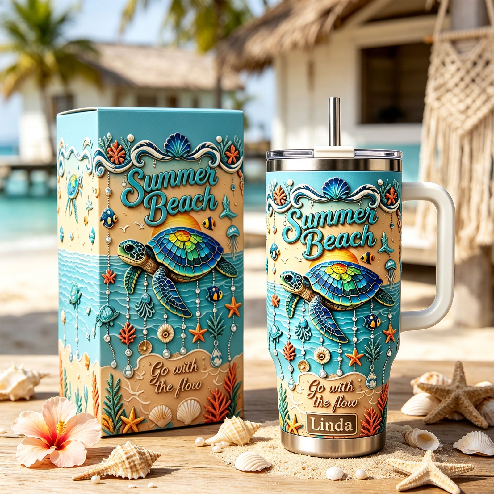 🐢🌊Personalized Summer Beach Sea Turtle Tumbler🥤