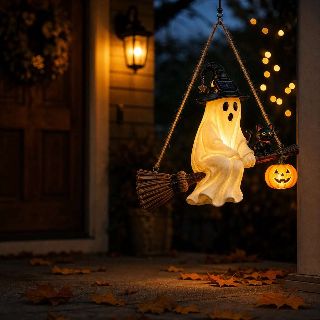 👻Cute Solar Ghost Witch Broom Hanging Light✨