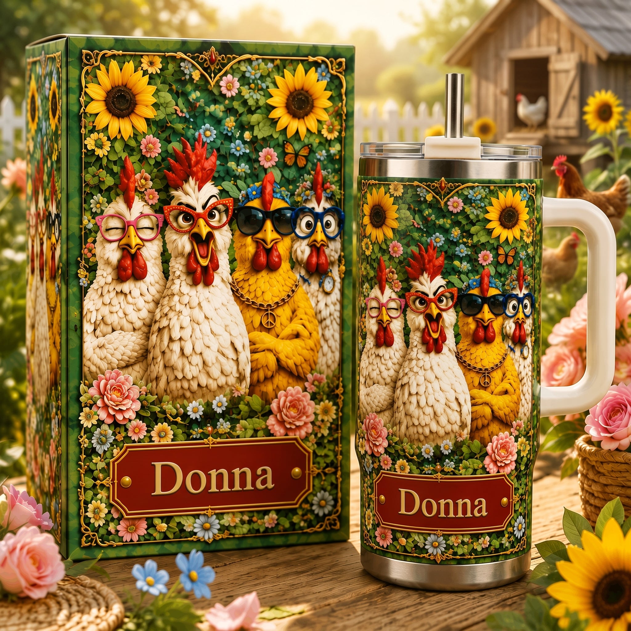 Personalized Funny Chicken Sunflower Tumbler 🐔🌻