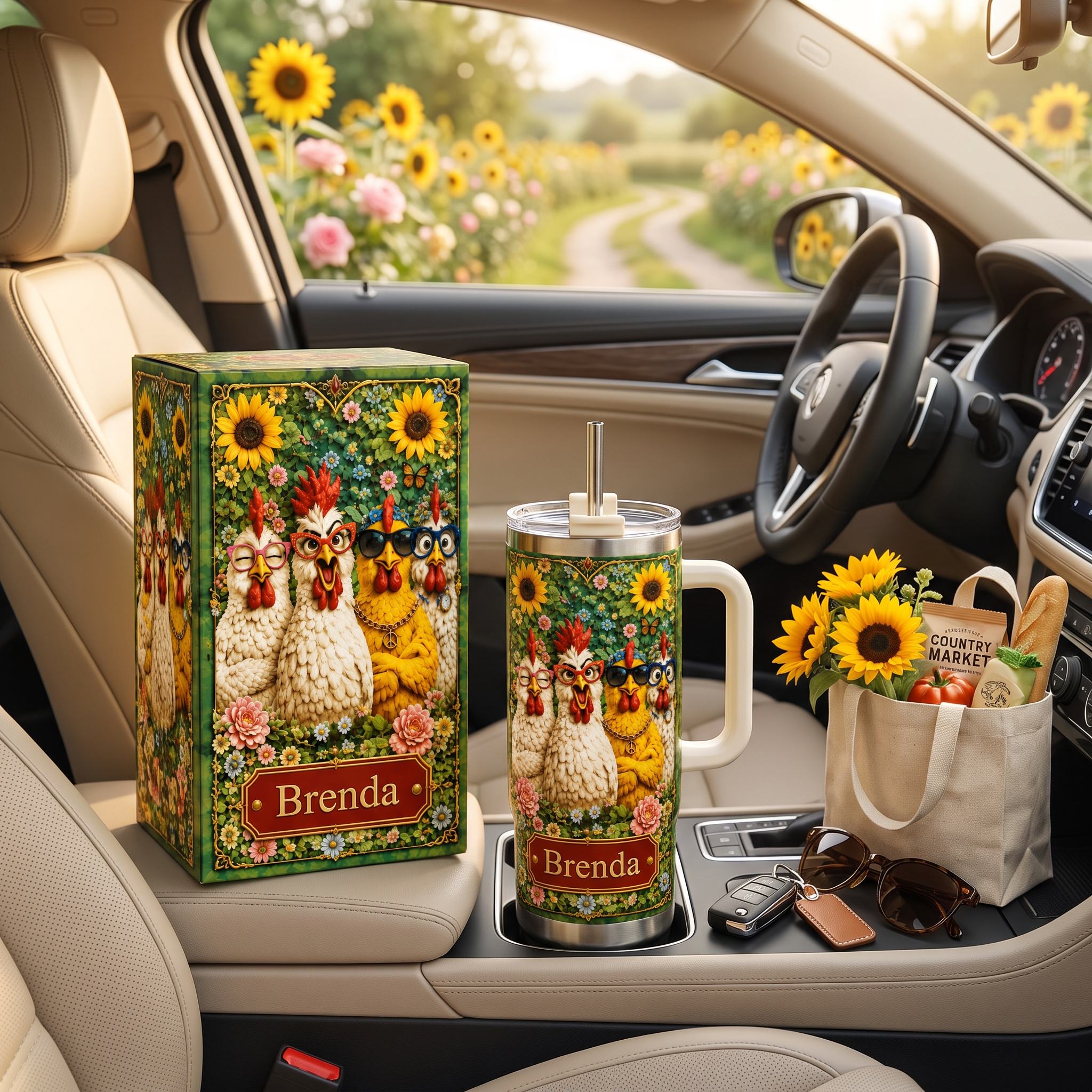 Personalized Funny Chicken Sunflower Tumbler 🐔🌻
