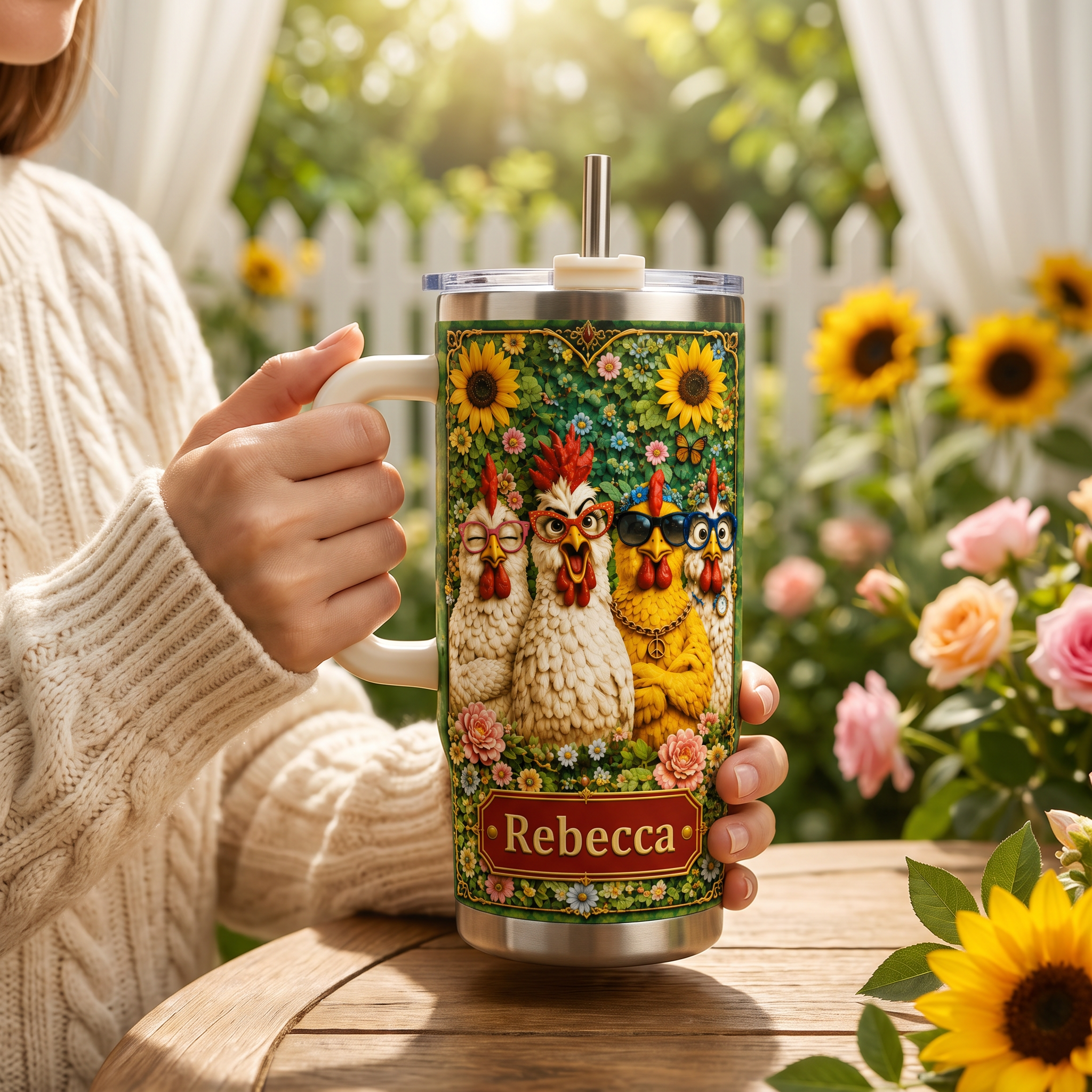 Personalized Funny Chicken Sunflower Tumbler 🐔🌻