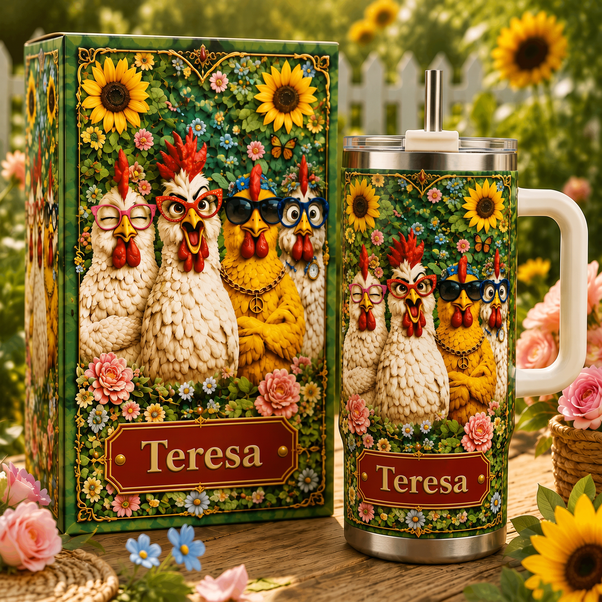 Personalized Funny Chicken Sunflower Tumbler 🐔🌻