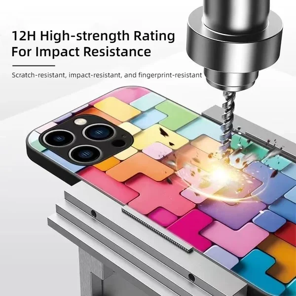 2023 New Flat 3D Square Pattern Glass Case Cover for iPhone