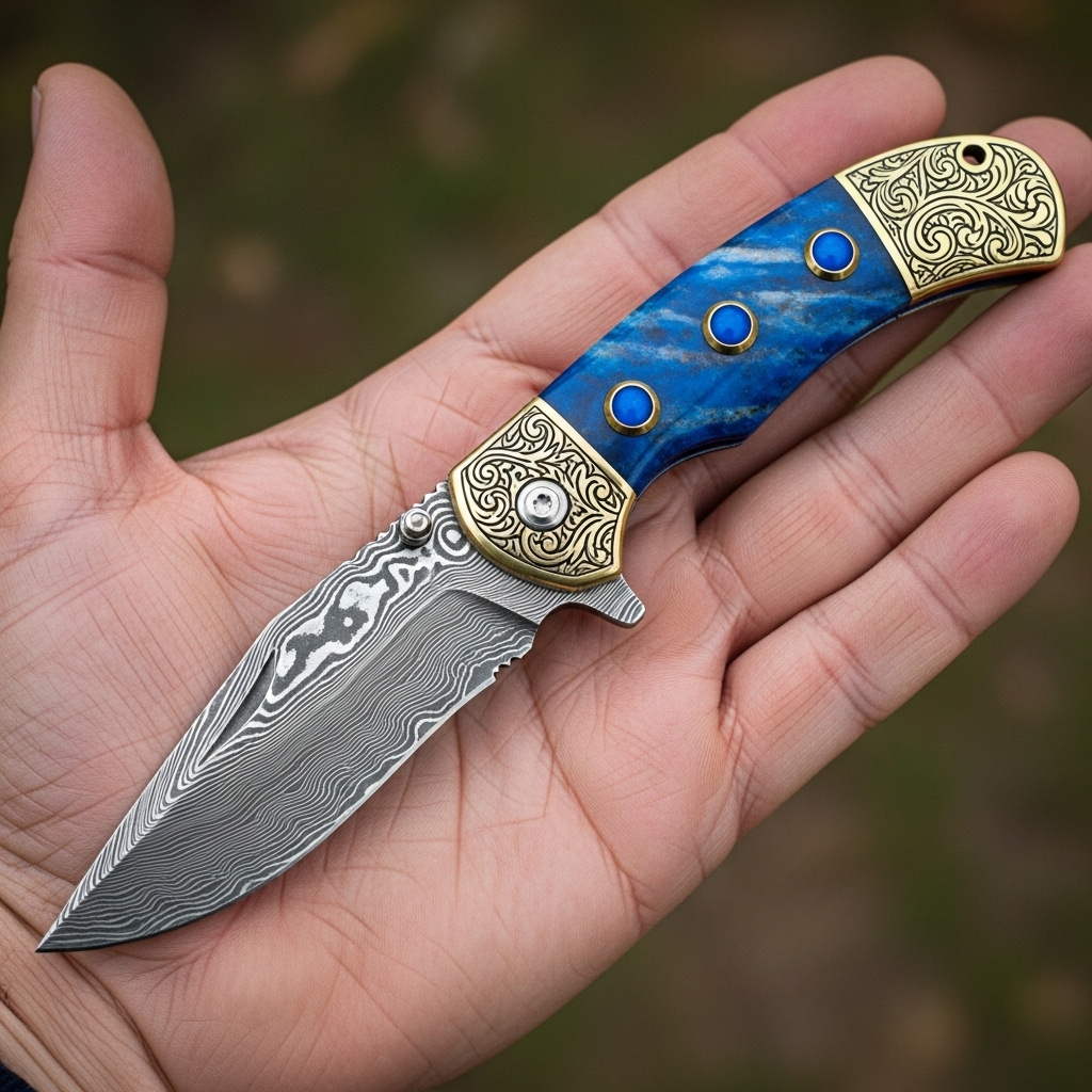Evil Eye Damascus Folding Knives