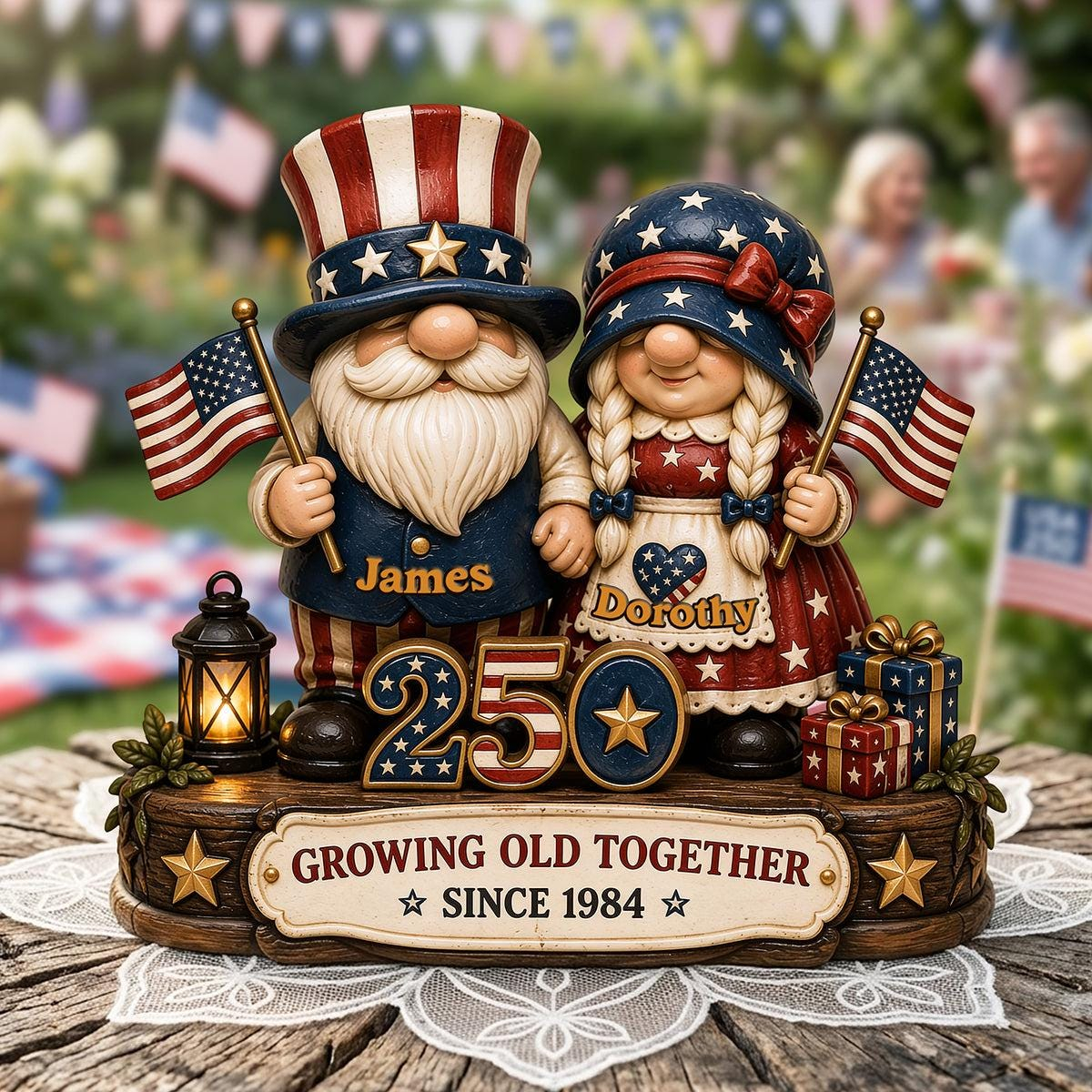 Custom 4th of July Gnome Couple Acrylic Plaque, 250th Anniversary Gift